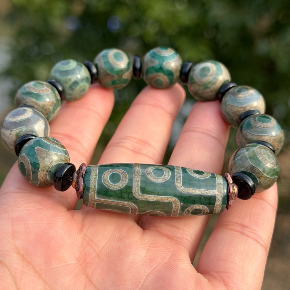 14mm stretchable green agate bracelet‎ 1106